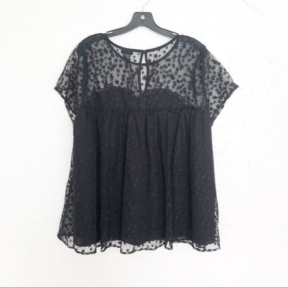 Torrid Star Mesh Black Short Sleeve Blouse Top - Picture 5 of 6
